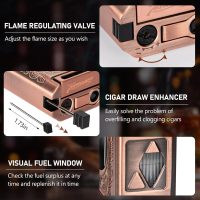 Cigar Torch Lighter, 4 Jet Flame Cigar Lighter with Cigar Cutter V Cut Cigar Accessories Cigar Holder Cigar Punch Cigar Draw Enhancer, Windproof Refillable Butane Lighter, Cigar Gifts for Men - Image 6