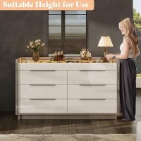 AMERLIFE 47.2" 8 Drawer Dresser with LED Light, Modern High Gloss Chest of Drawers with Glass Tabletop & 2 Six-Grid Jewelry Drawers, for Bedroom, Living Room, Dressing Room, Cream & Grey - Image 6
