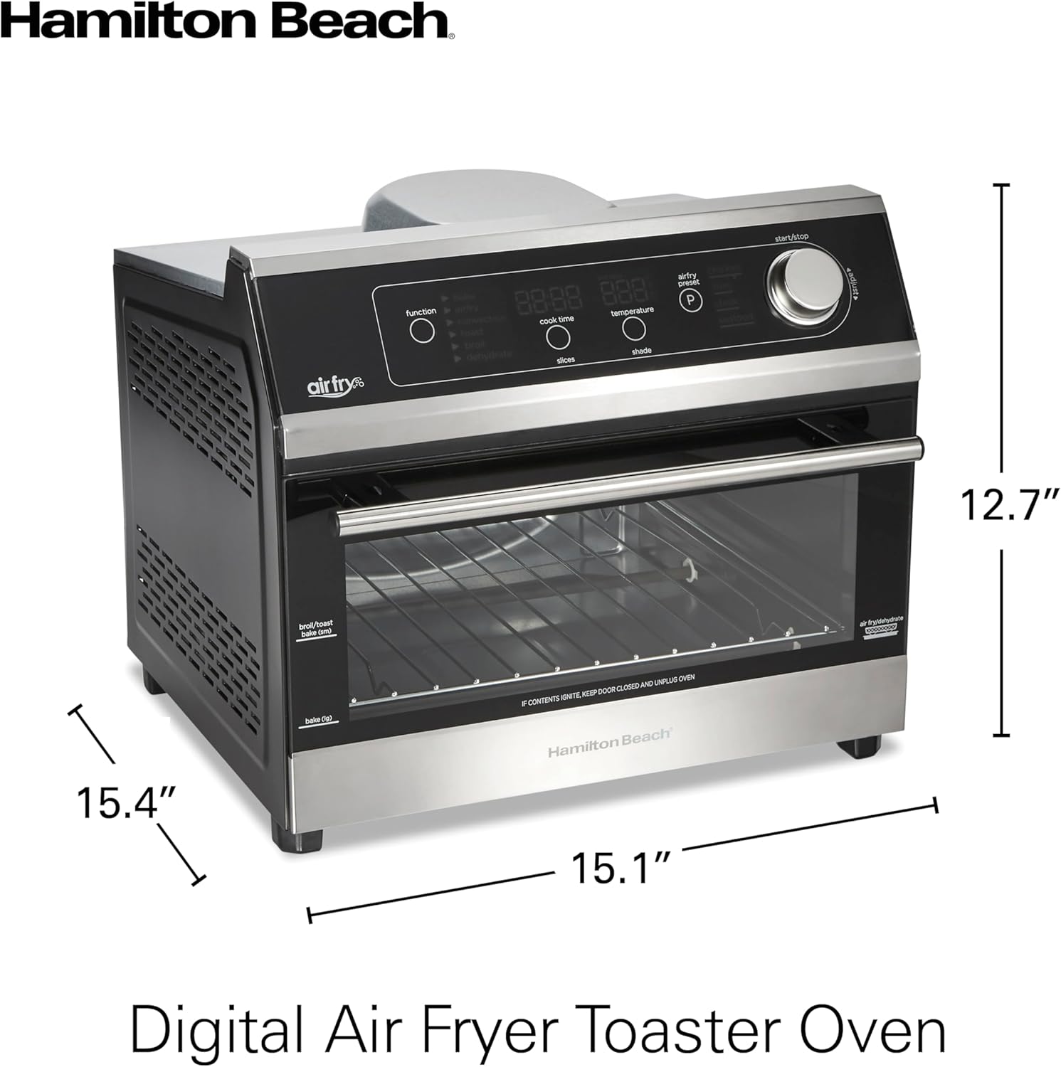 Hamilton Beach Digital Air Fryer Toaster Oven Combo, 10 Ways to Cook, 4 Preset Functions, Stay On & 1800 Watts, LED Capacitive-Touch Controls, 2 Rack Positions, Fits 12” Pizza, Black & Stainless Steel - Image 7