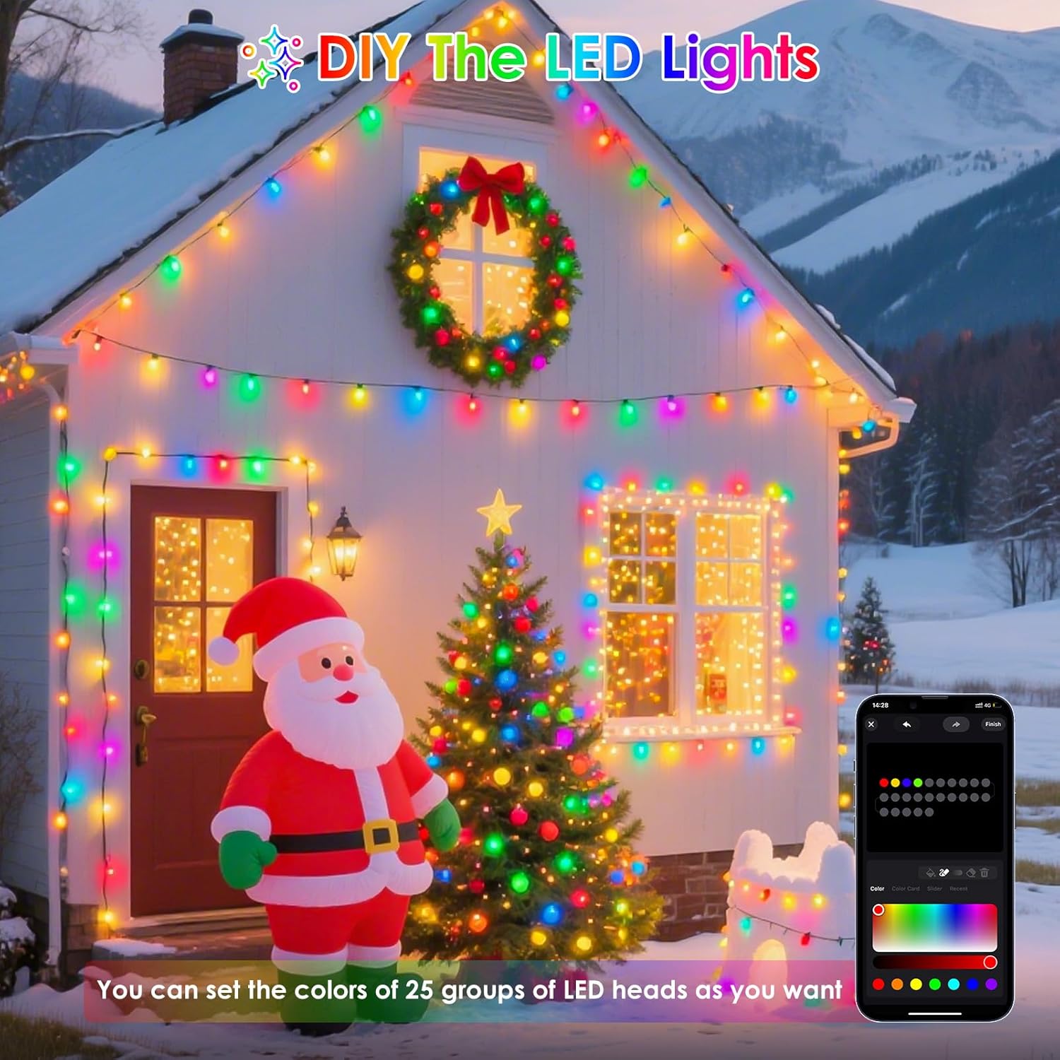 YIQU Smart Color Changing Halloween Lights, 66 FT 200 LED RGB Christmas String Lights with Remote App Control & Timer, Music Sync Multiple Modes Twinkle Light Waterproof Indoor Outdoor Decor - Image 2