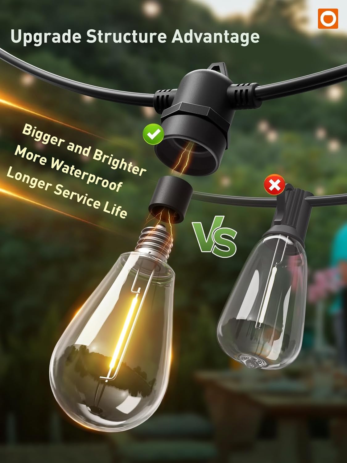 addlon 100FT LED Outdoor String Lights, Remote Dimmable Patio Lights with Timer & 3 Lighting Modes, 32 Shatterproof Edison Bulbs, Waterproof Connectable String Lights for Outside Backyard Porch Party - Image 6