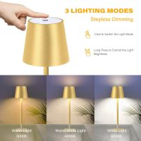 2 Pack Cordless Table Lamps, 3 Colors Stepless Dimming, 5000mAh Rechargeable Battery LED Desk Lamp for Bedroom/Couple Dinner/Desk/Cafe/Dining Room/Terrace - Image 2