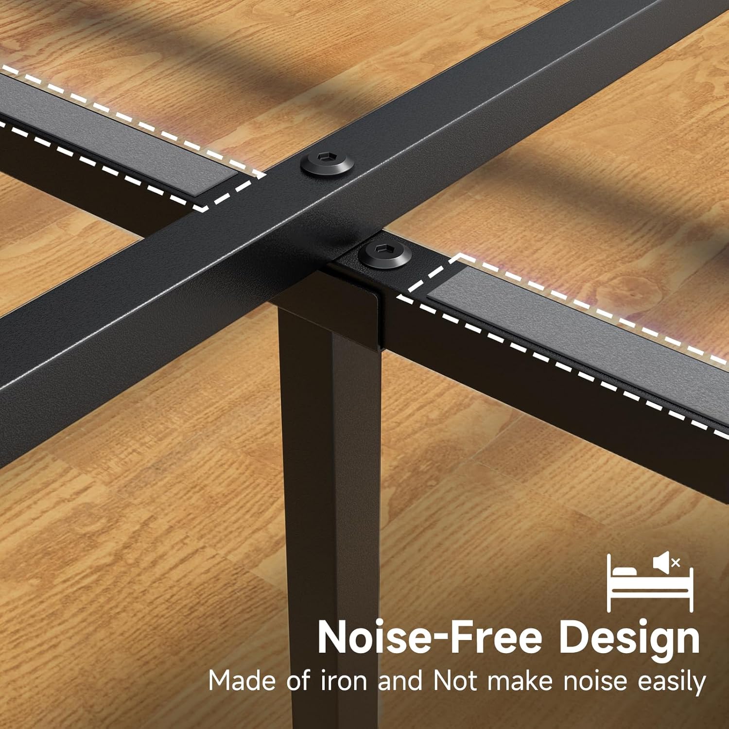 Z-hom Queen Bed Frame with Modern Wood Headboard & Footboard, Upgraded Heavy Duty Metal Sturdy Bed Frame Queen Size, Stable Platform Bed Furniture Bed Storage, No Noise, No Box Springs, Vintage Brown - Image 7