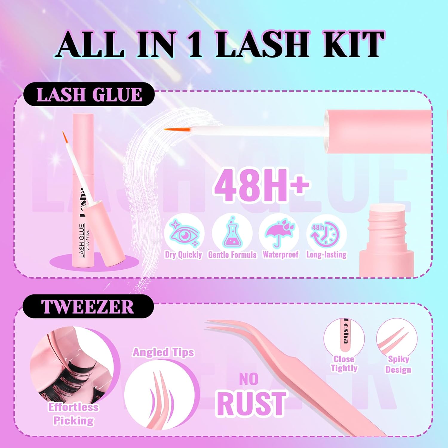 Losha Lashes Spiky Manga Lashes 14 Pairs Anime False Eyelashes 8D Wispy Eye Lashes Kit with Lash Glue and Lash Tweezers Natural Soft Fake Eyelashes (Cutes) - Image 6