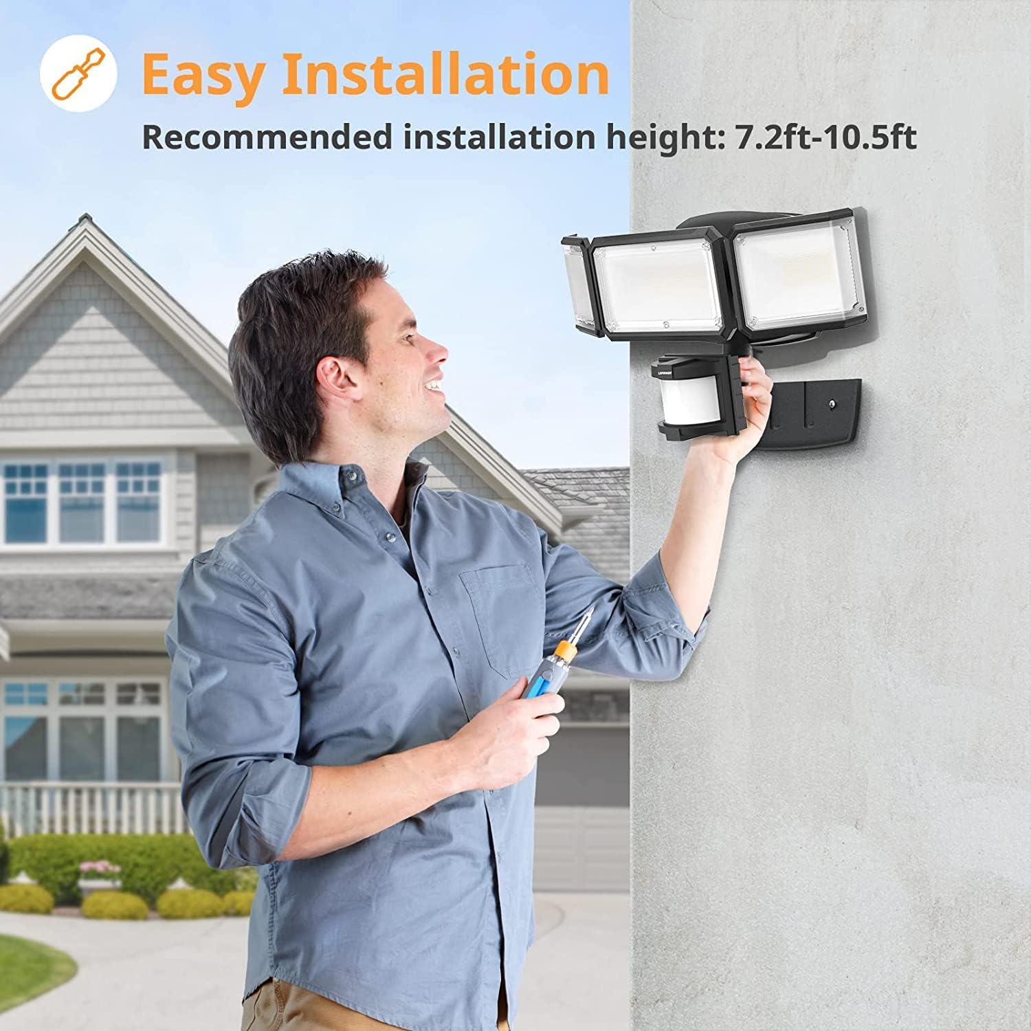 LEPOWER Battery Powered LED Flood Light Outdoor,1500LM Motion Sensor Security Lights, IP65 Waterproof,Wireless Flood Light Battery Operated,3 Head Motion Detector Light for Garage,Yard,Porch(Black) - Image 8