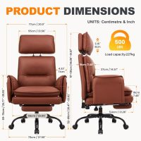 Office Chair 500lb,Big and Tall Criss Cross Desk Chair,Wide Seat Reclining Managerial Computer Chairs,Heavy People,Ergonomic High Back Faux Leather Chairs,Lumbar Support,Adjustable Headrest Brown - Image 3