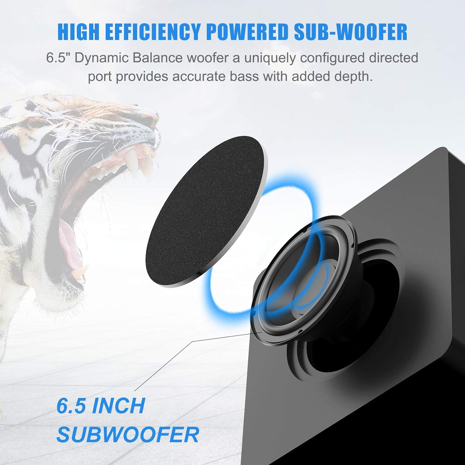 BESTISAN Powered Subwoofer, 6.5'' Side Firing Home Audio Sub, Deep Bass Response Subwoofers, Easy Setup with Home Theater Systems, TV, Speakers, RCA, LFE, AUX Input, High-Level Speaker Input & Output - Image 3