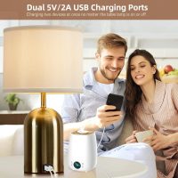 GyroVu Touch Control Table Lamps Set of 2, Bedside Table Lamps for Bedrooms Set of 2 Modern Living Room 3 Way Dimmable Gold Bedside Lamp for End Table with 2 USB Charging Ports, 2 Bulbs Included - Image 3