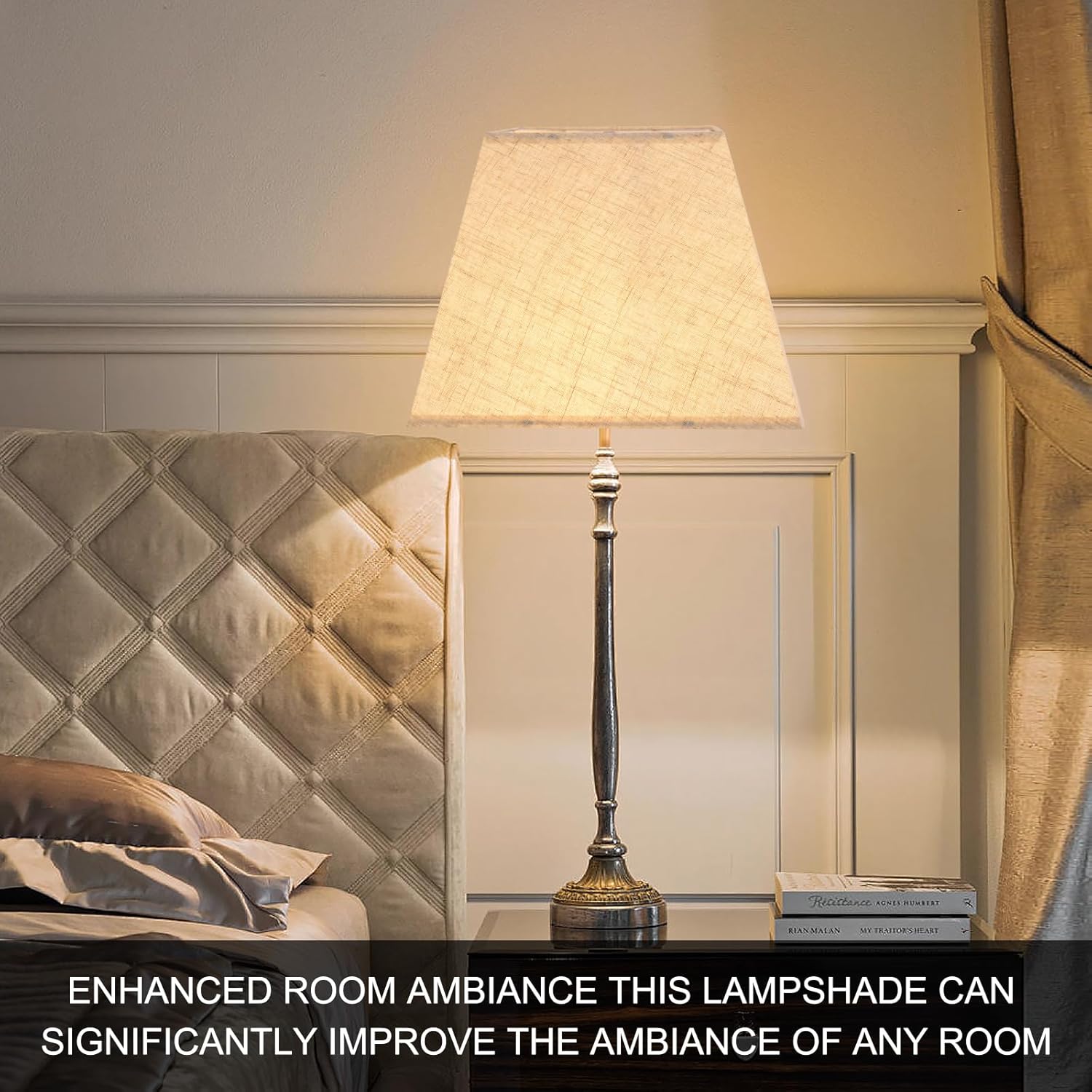 Lamp Shades Set of 2, 8''x8''Top, 13''x13''Bottom 10'' Height, Beige Square Lampshades Replacement Lamp Shades Natural Linen Hand Crafted for Table Lamps Floor Lamps Pendent Light, Assembly Required - Image 4