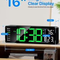 MASHI Digital Wall Clock, 16" Large Display Digital Clock with Remote Control, Auto-Dimming Wall Clock with Night Light, DST, Date Week,Temp for Living Room, Bedroom, Decor, Gift for Elderly - Image 2