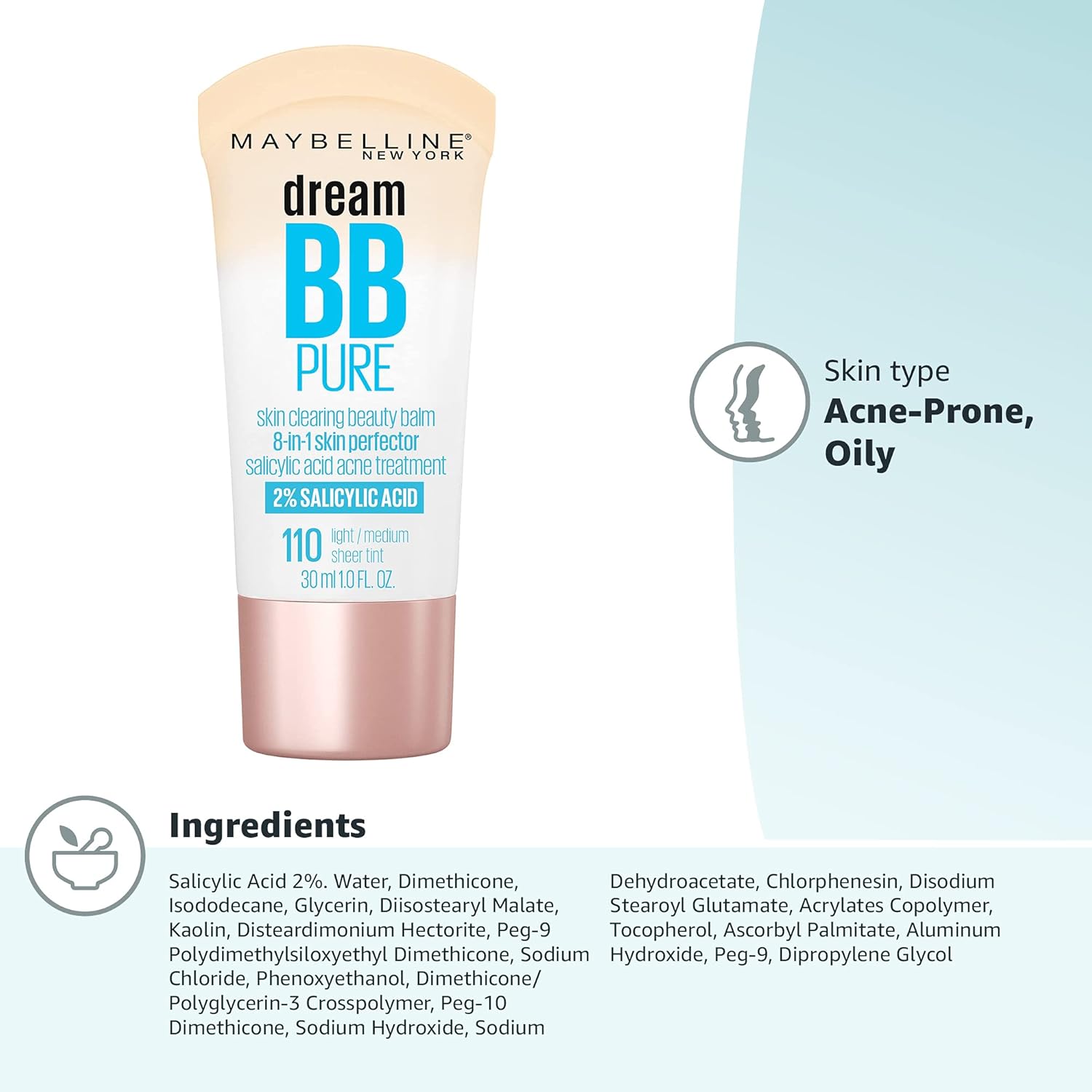 Maybelline Dream Pure Skin Clearing BB Cream, 8-in-1 Skin Perfecting Beauty Balm With 2% Salicylic Acid, Sheer Tint Coverage, Oil-Free, Light/Medium, 1 Count - Image 11