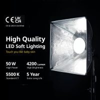 RALENO Softbox Photography Lighting Kit, 16'' x 16'' Softbox Lighting for TikTok with LED Bulb (50W | 5500K | 97 CRI | TLCI≥97), Continuous Light for Video Recording & Photography Shooting - Image 2