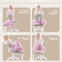 Ergonomic Cross Legged Office Chair with Wheels, ADHD Chair for Adults, Meditation Chair, Yoga Office Chair, Comfortable Back Support, Height Adjustable,Small Spaces, Teddy Fabric, Green - Image 7