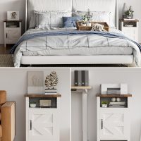 YESHOMY Farmhouse Modern Nightstand with Shelf and Barn Door, Set of 2 for Bedroom, White - Image 7