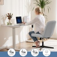 Criss Cross Chair, Armless Desk Chair Wide Seat for Home Office Vanity, No Wheels, Height Adjustable, 360° Swivel, Grey - Image 7