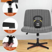 Criss Cross Chair，Armless Vanity Chair with Back, Cross Legged Office Desk Chair Comfy, Wide Seat No Wheels Height Adjustable Computer Task Chair for Home Office-Grey - Image 4