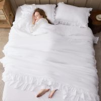 Andency White Ruffle Comforter Set King, Shabby Chic Farmhouse Bedding Comforter, Soft Lightweight Fluffy Microfiber Bet Set All Season 3 Pieces Solid Comforter Set - Image 3