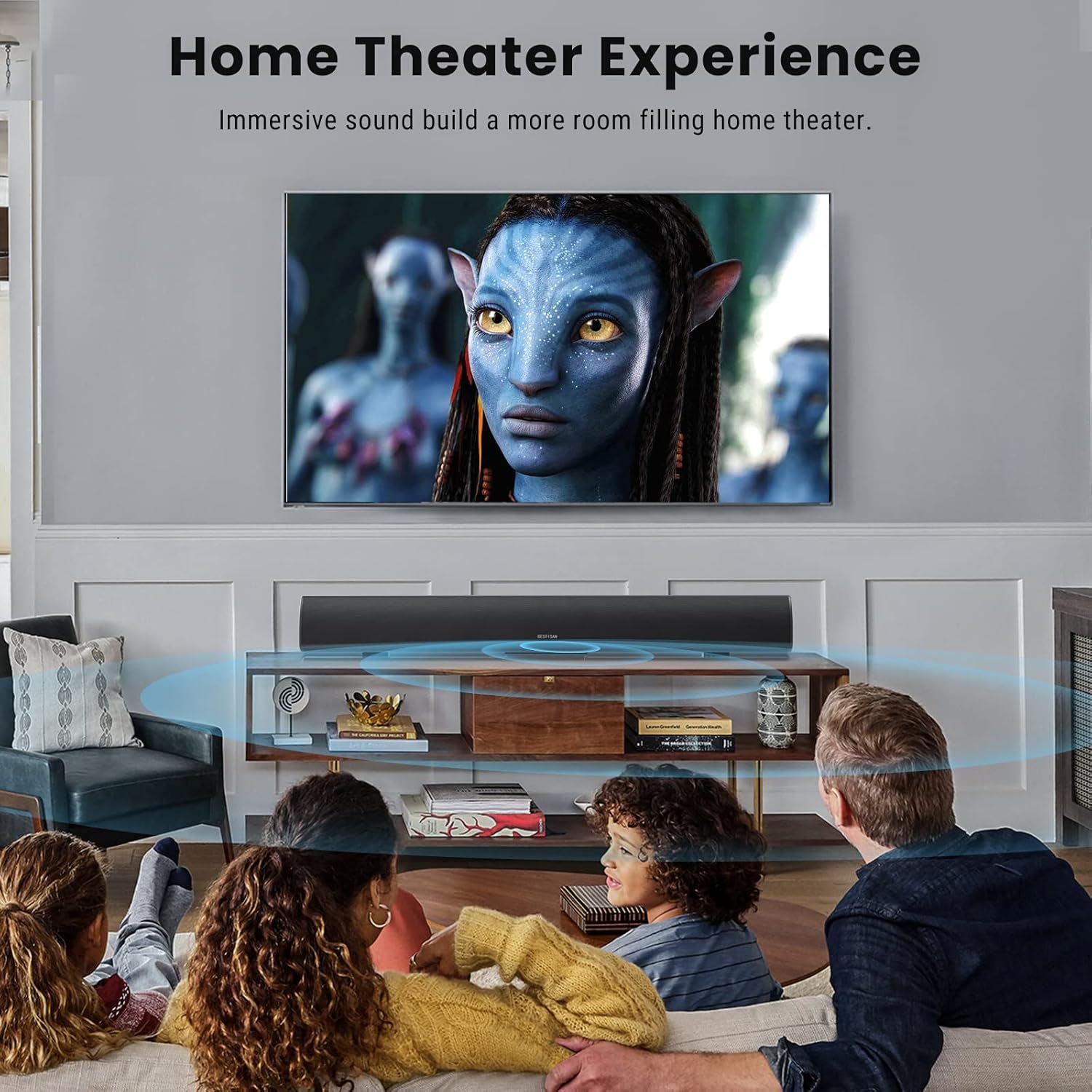 Sound Bar, Bestisan 80W Home Theater Soundbar System with HDMI-ARC Function, Wired and Wireless Bluetooth 5.0 Audio Speaker (Treble/Bass Adjustable,34-Inch, Wall mountable) - Image 6