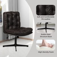 Adjustable Swivel Armless Home Office Desk Chair L Shape, Criss Cross Chair with Lumbar Support for Small Space, Home, Office, Dressing Room, Bedroom(Dark Cocoa) - Image 5