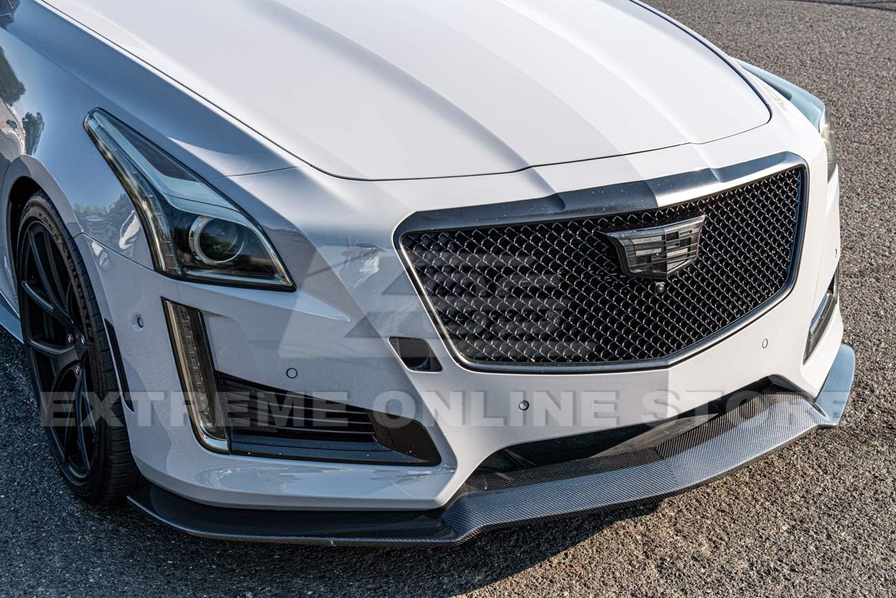 Replacement For 2014-2019 Cadillac CTS | V-Style Carbon Fiber Package Front Bumper Lower Lip Splitter (Carbon Fiber) - Image 4