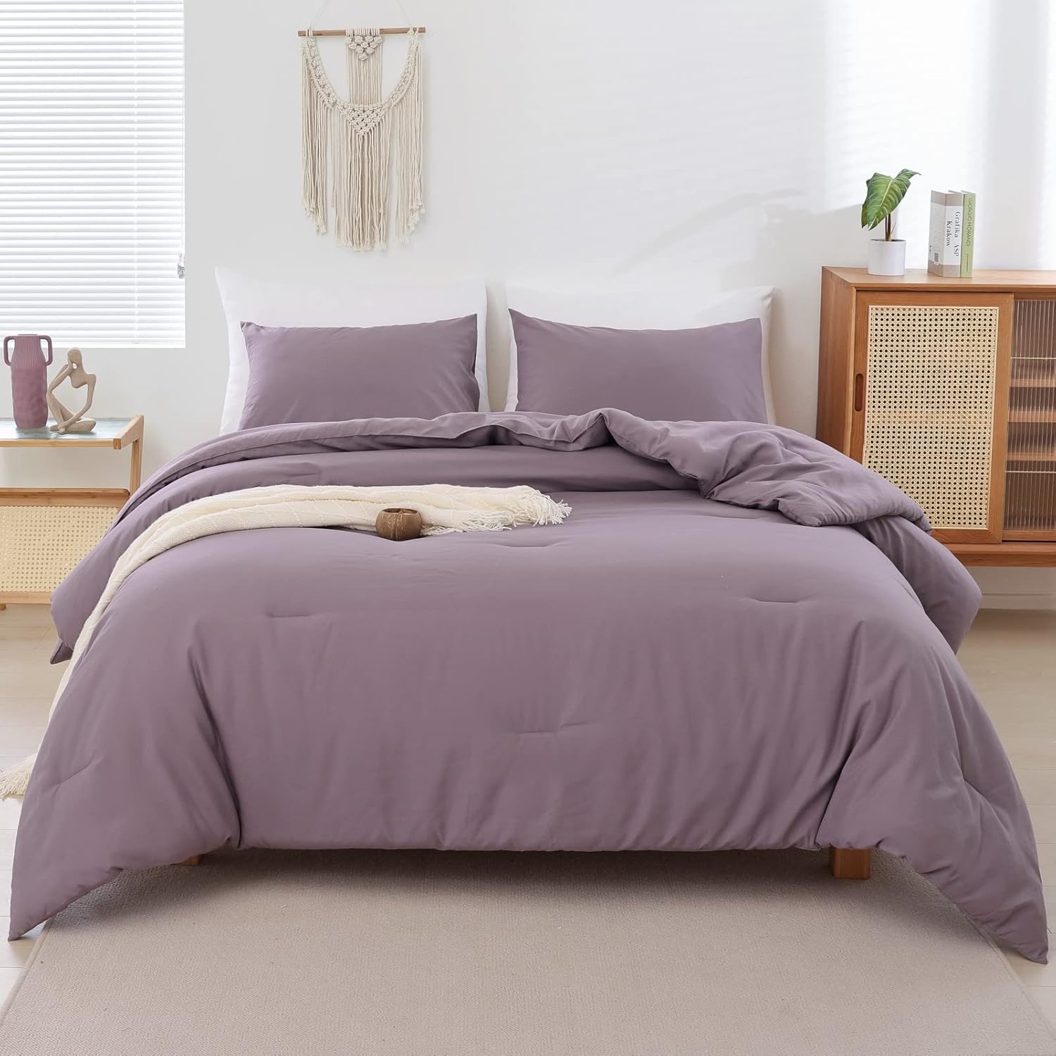 ROSGONIA Dusty Purple Comforter Set Queen, 3pcs (1 Boho Comforter & 2 Pillowcases) All Season Bedding Lightweight Bedspread Blanket Quilt Bed - Image 3