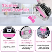 6PCS Pink Stanley Cup Accessories Set, Initials Decorations for Stanley Cup 30oz 40oz, Includes Bow Straw Topper, Handle Charm, Letter Sticker, Silicone Boot, Spill Proof Stopper (Letter V) - Image 3