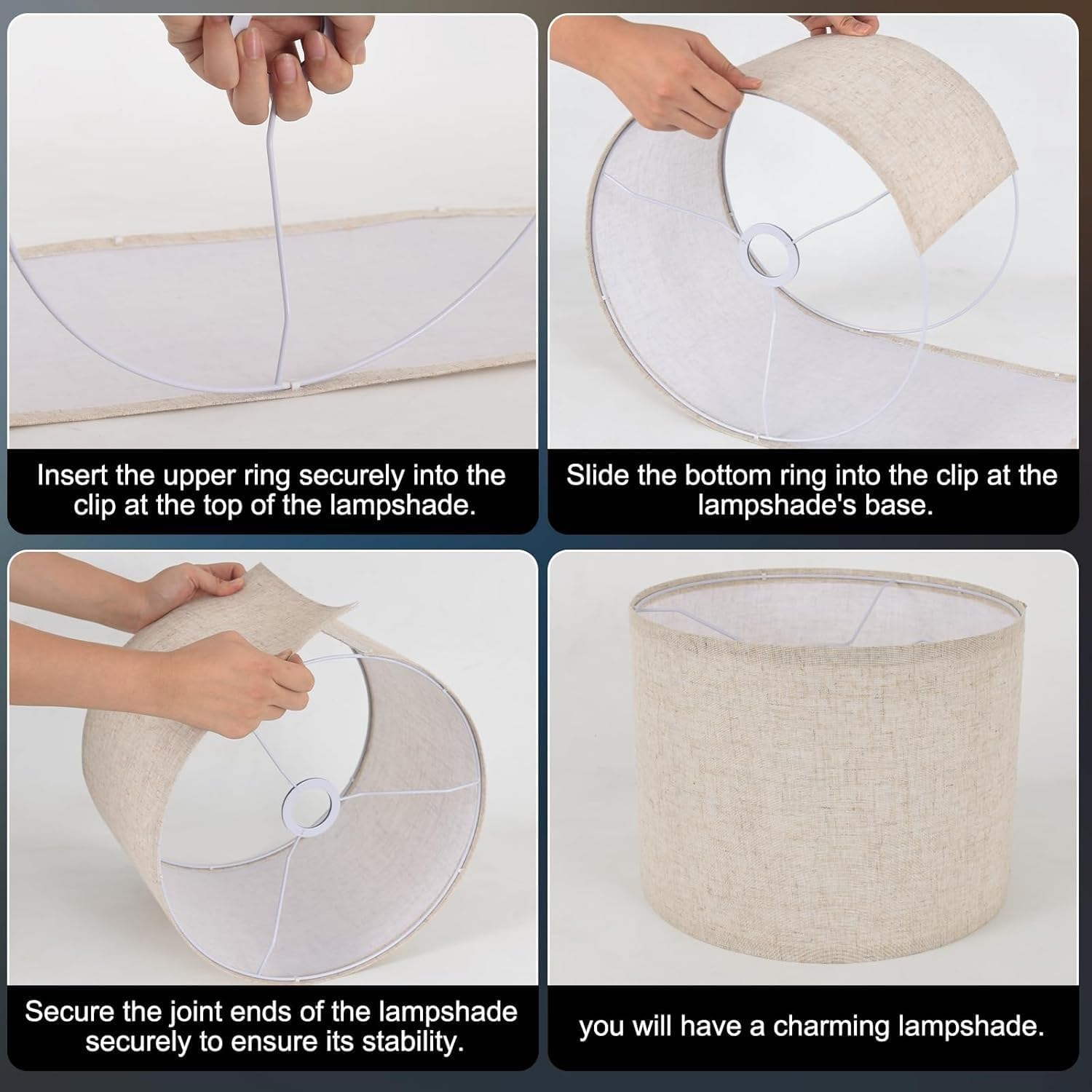 Drum Lamp Shades Set of 2, Linen Lampshade Replacement for Table, Floor &Bedside Lamps, 8.85''x11.02'', 2 Pack - Image 6