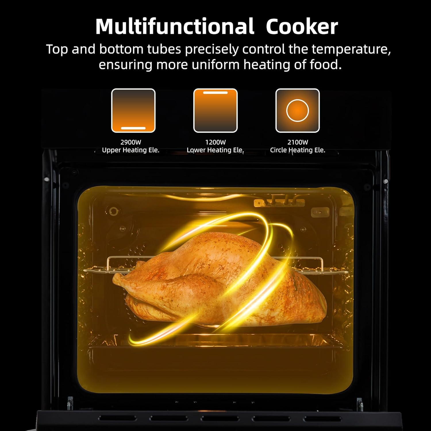 Garvee 24 in Single Wall Oven, Built-in Electric Steam Oven with 8 Baking Modes and Air Frying, 2.5 Cu.Ft. Convection Wall Oven with Stainless Stain Finish, Colorful Touch Screen, Black - Image 3