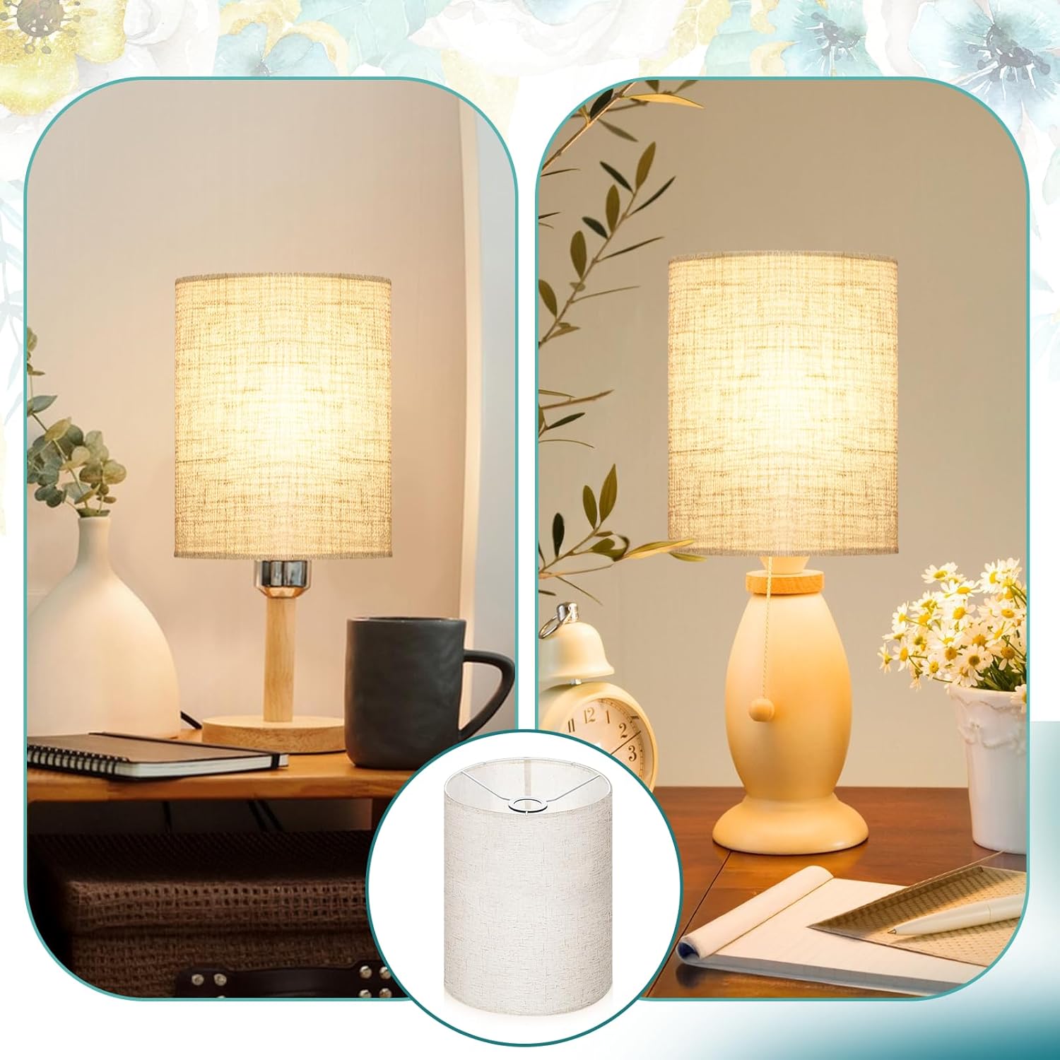 Beige Tall Lamp Shade, Drum Lamp shades, Replacement Drum Lamp Shade Natural Linen Hand Crafted for Table Lamps, Floor Lamps, Chandelier Lamp, Easy Assembly Required(9.8" Top X 9.8" Bottom X 13" High) - Image 6