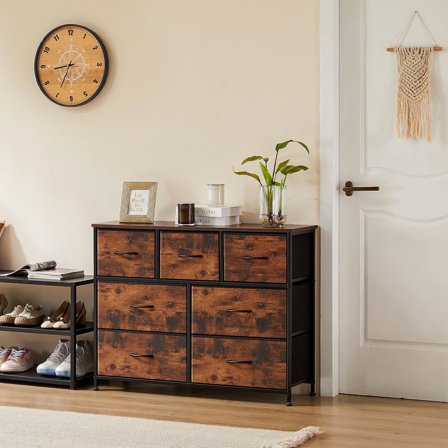 DUMOS Dresser for Bedroom with 7 Drawers, Storage Organizer Units Furniture, Chest Tower TV Stand with Fabric Bins, Metal Frame, Wooden Top for Nursery, Living Room, Bedroom, Closet, Brown - Image 8