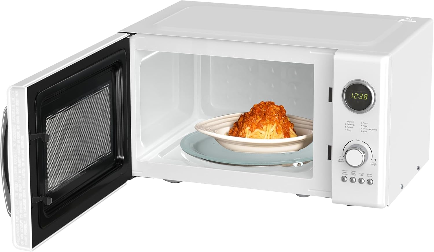 Emerson MWRG0901W 0.9 Cu. Ft. Retro Microwave with 1,000W Grill Function, 800W Cooking Power, LED Display, 5 Power Levels, 8 Auto Menus, Glass Turntable, Child Lock, White Countertop Design - Image 6