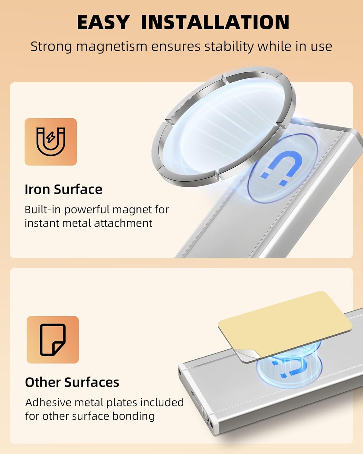 EZVALO 10inch Under Cabinet Lighting, LED Motion Sensor Light Indoor, 2400mAh USB Rechargeable Closet Lights, Dimmable & Magnetic Wireless Under Counter Lights for Kitchen, Pantry, Stairs (2 Pack) - Image 8