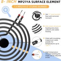 2 Pack MP21YA Electric Range Burner Element Unit 8" Replacement Fit for Hard-wick & Ken-more & May-tag & Nor-ge & Whirl-pool Electric Range Stove - Fit MP22YA Stove Burner by AMI PARTS - Image 2