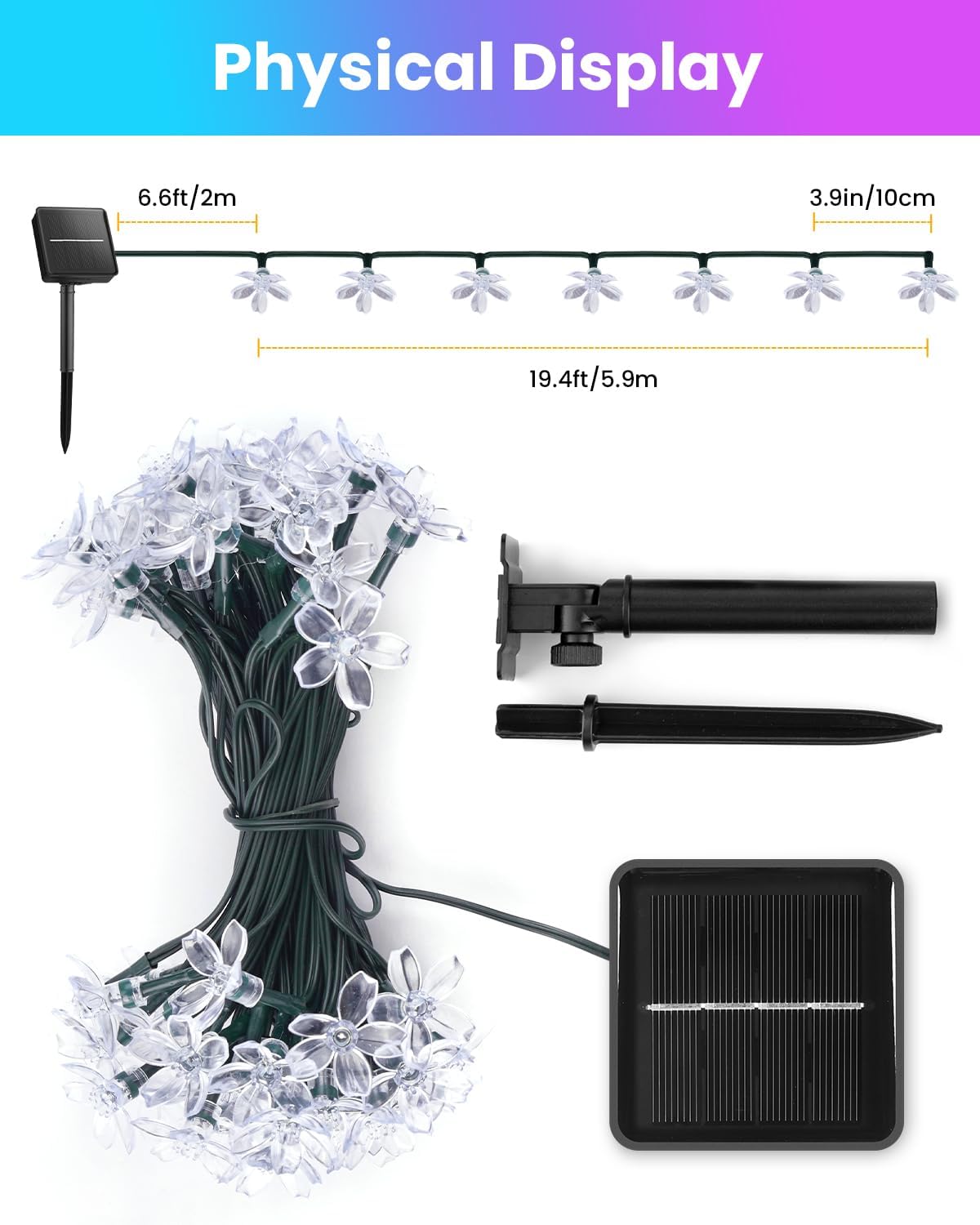 Brightown 60 LED Flower Solar String Lights Outdoor Waterproof Fairy Lights for Garden Yard Fence Patio Christmas Tree Wedding Party Decor, Multicolor - Image 3