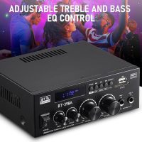 BT-398A Stereo Audio Amplifier, MAX 450W 2 Channel Wireless Bluetooth 5.0 Power Amplifier System,w/USB, SD, RCA, MIC, Optical, Coaxial in, Stereo Amplifiers System for Home Theater Speakers - Image 6