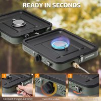 Swonder Portable 2-Burner Camping Stove with Windscreen - 17,500 BTU Propane Stove, Foldable Design, Adjustable Flame Control, Stainless Steel Construction, Includes Waterproof Carry Bag - Image 3