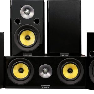 Fluance Signature HiFi Compact Surround Sound Home Theater 5.0 Channel Speaker System Including 2-Way Bookshelf, Center Channel and Rear Surround Speakers - Black Ash (HF50BC)