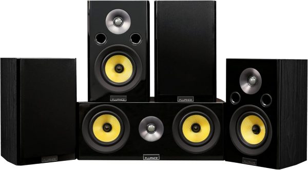Fluance Signature HiFi Compact Surround Sound Home Theater 5.0 Channel Speaker System Including 2-Way Bookshelf, Center Channel and Rear Surround Speakers - Black Ash (HF50BC)
