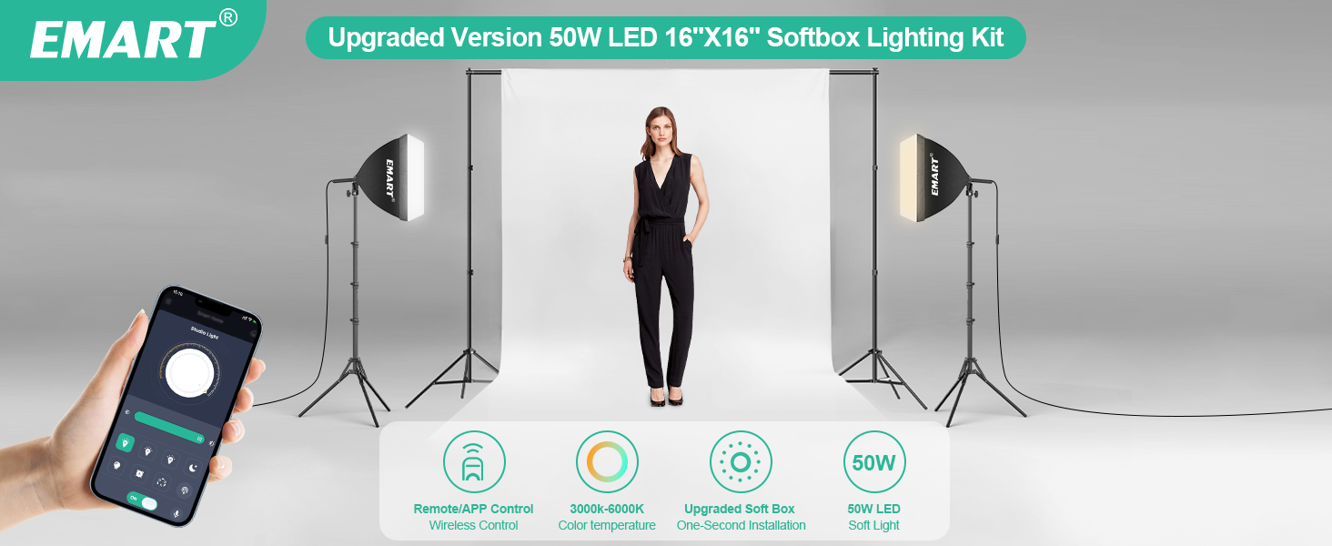 Softbox Photography Light Kit Pull Soft Box with Remote/APP Control