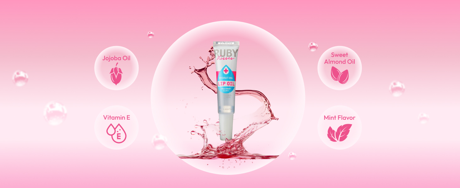 ruby kisses lip gloss treatment oil care almond hydrating moisturizing plumping clear glossy plumper