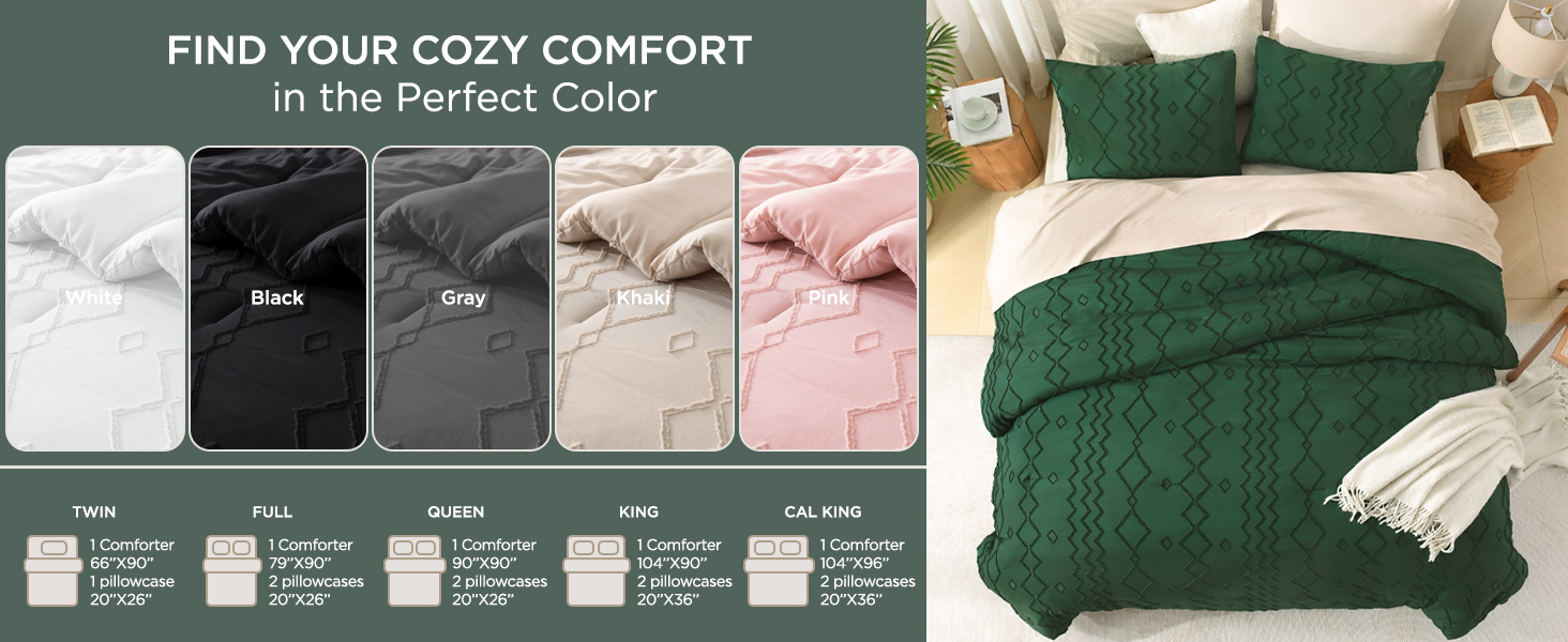 Dark Emerald Green Boho Comforter Set