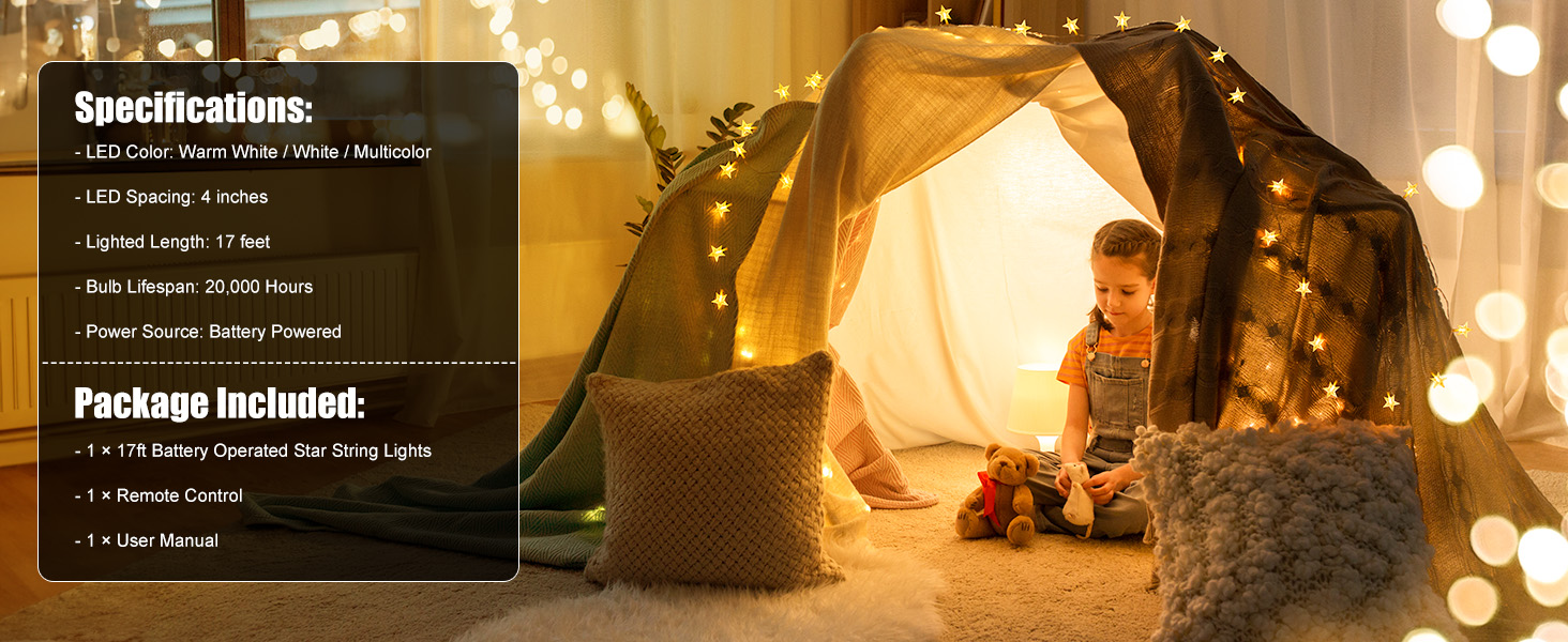 1 Pack Star String Lights Battery Operated