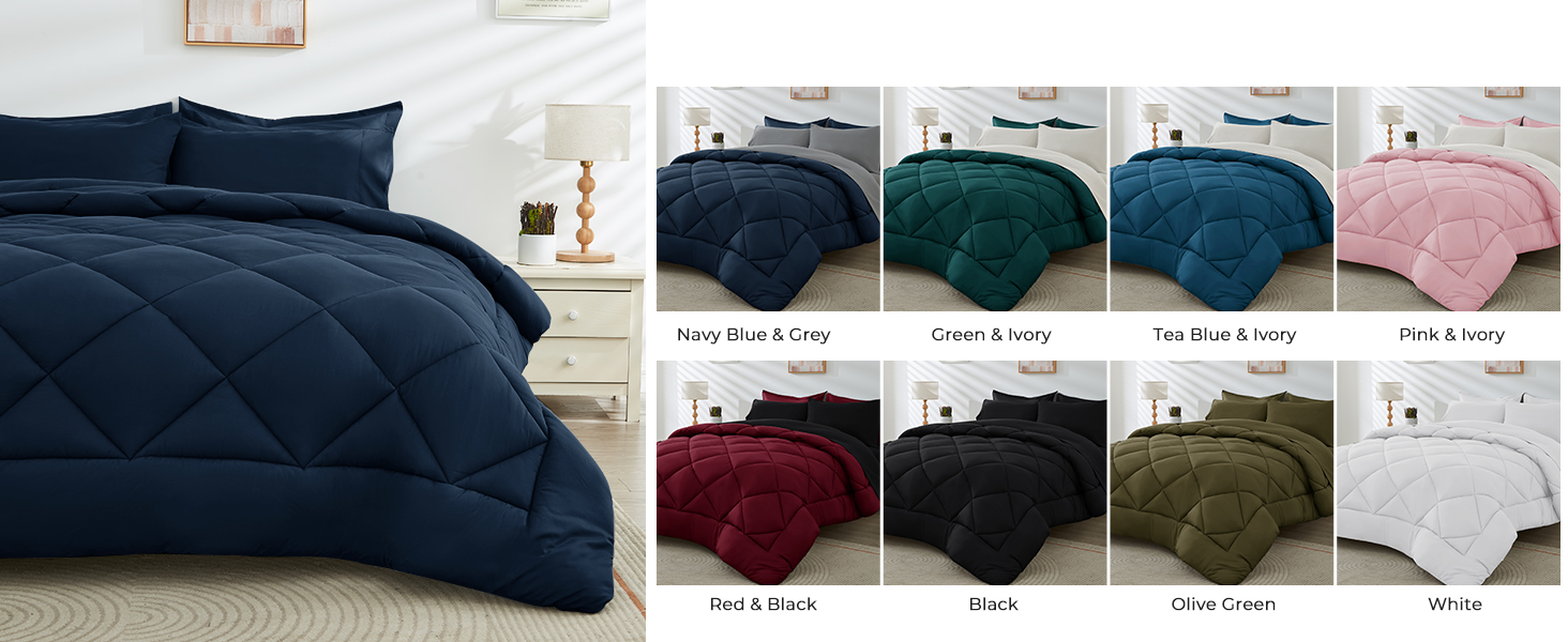 HEVUMYI Comforter Set 7 Pieces, All Season Reversible Bed in a Bag Queen