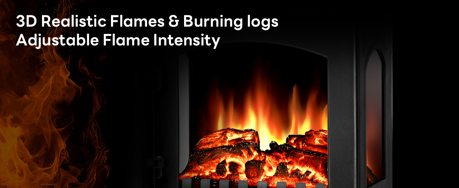 3D Realistic Flames &amp;amp; Burning logs Adjustable Flame Intensity