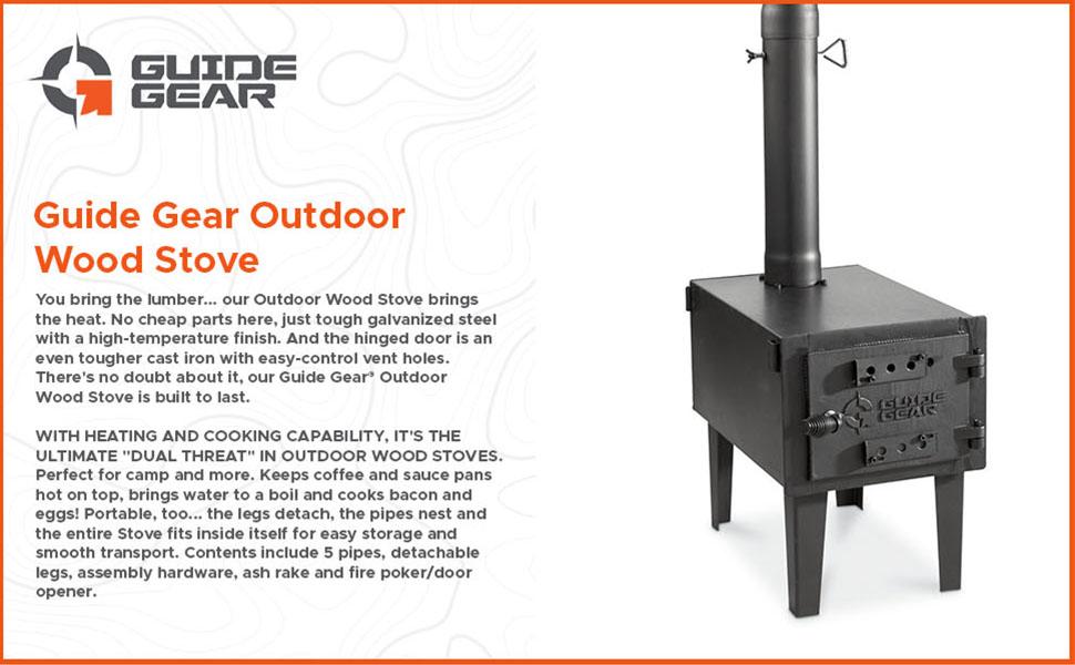 Outdoor Wood Burning Stove, Portable with Chimney Pipe for Cooking, Camping, Tent, Hiking, Fishing
