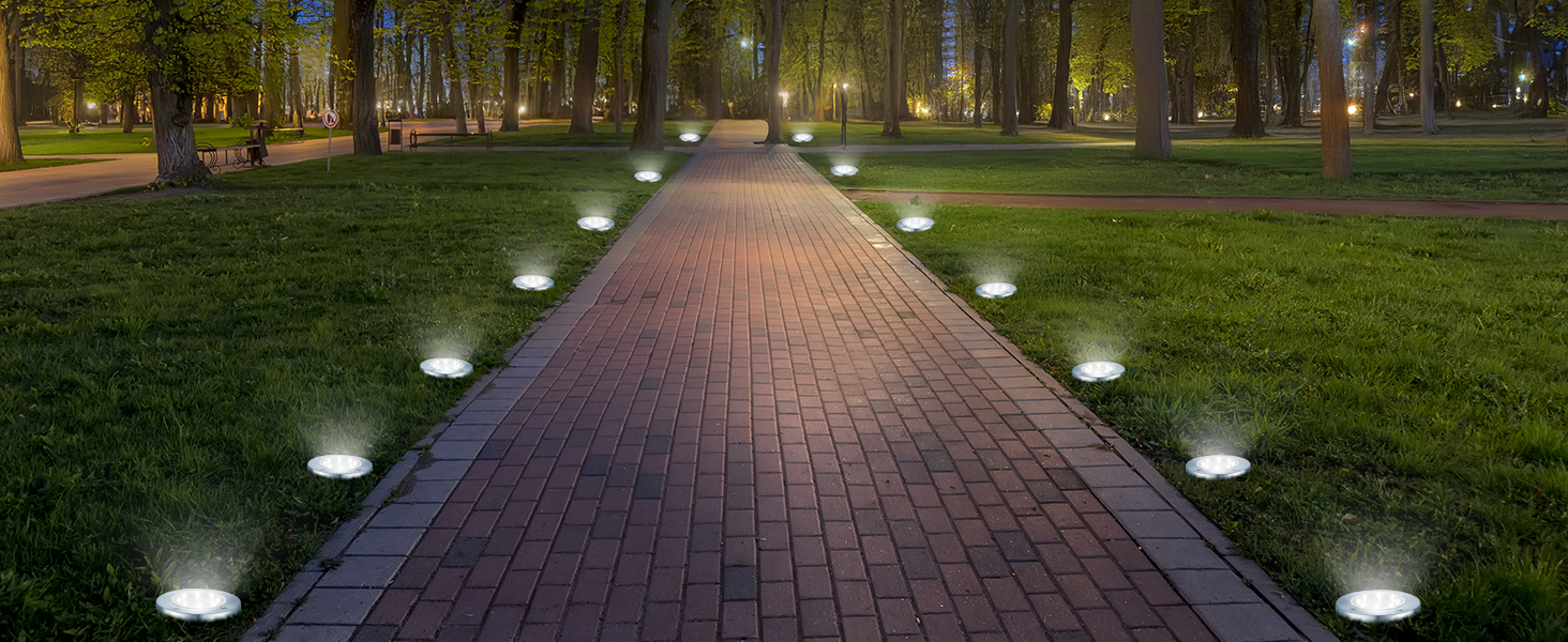 Lyhope 16 Pack 8 LED Solar Ground Lights Outdoor Solar Disk Path Lights (White)