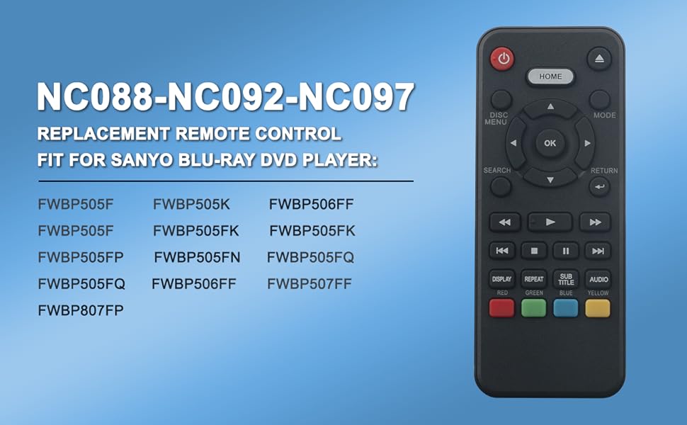 NC088 NC092 NC097 Replacement Remote Control fit for Blu-ray DVD Player