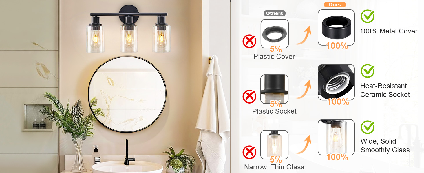The anti-rust matte black finish make this bathroom lighting easy to clean and maintain