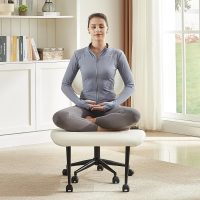 Bestier Criss Cross Office Chair with Wheels, 360° Swivel ADHD Chair for Adults, Height Adjustable Meditation Chair with Wider Bentwood Back Support for Multi Position (Contemporary Bentwood, White) - Image 7