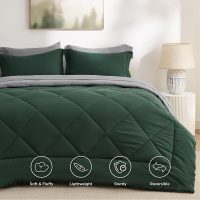 Bedsure Queen Comforter Set - 7 Pieces Reversible Forest Green Bedding, Queen Size Bed Set for All Seasons, Bed in a Bag with Down Alternative Comforter, Sheets, Pillowcases & Shams - Image 2